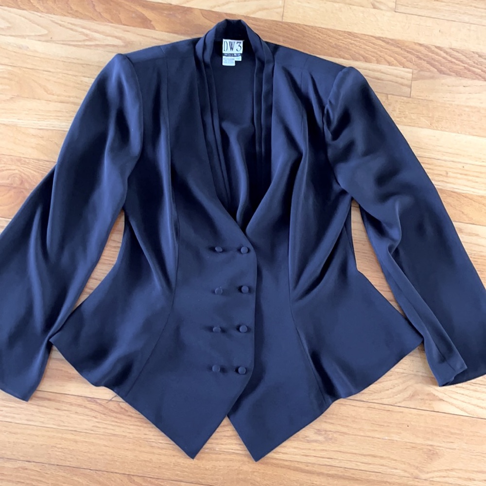 Elegant black chiffon double breasted blouse.